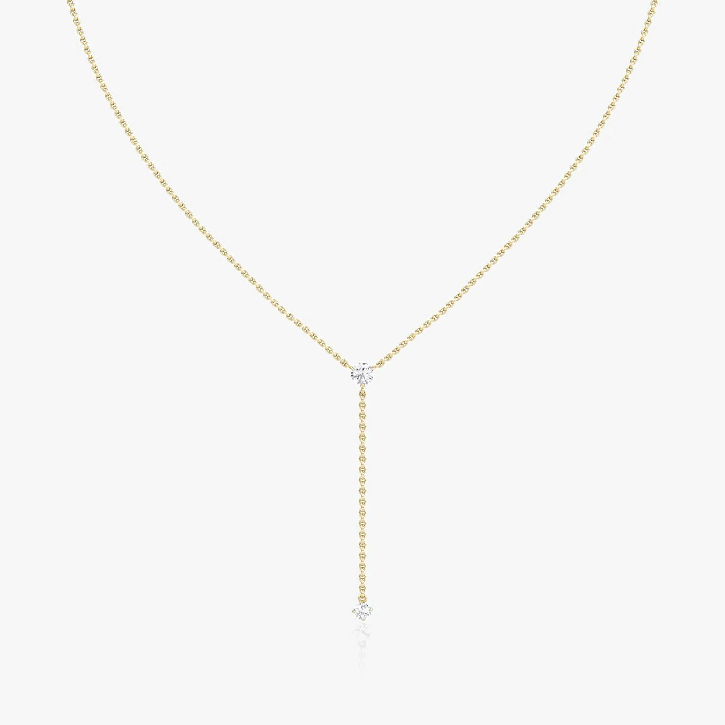 Duo Lariat Necklace | Round Brilliant | 14k | 18k Yellow Gold | Chain length: 16-18